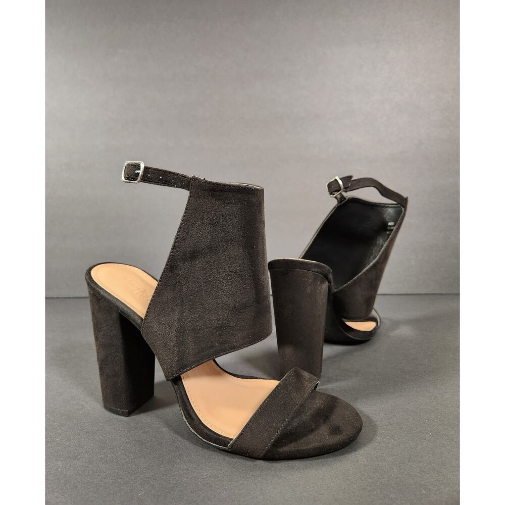 CHARLOTTE RUSSE Jackie Ankle Strap High Heel Sandal Womens 8 Black Faux Suede